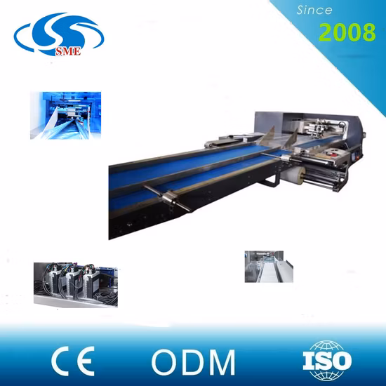 Confezionatrice alimentare automatica a flusso orizzontale a cuscino per maschere facciali/biscotti/cialde/biscotti/pane.  Macchina avvolgitrice/confezionatrice multifunzione a flusso completamente servo automatico